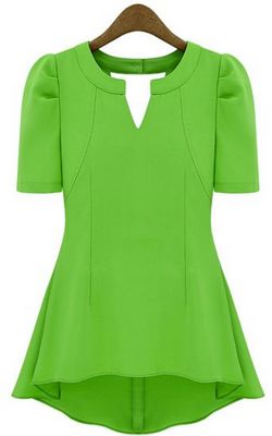 F66633-2  Fashionable Green Peplum Top